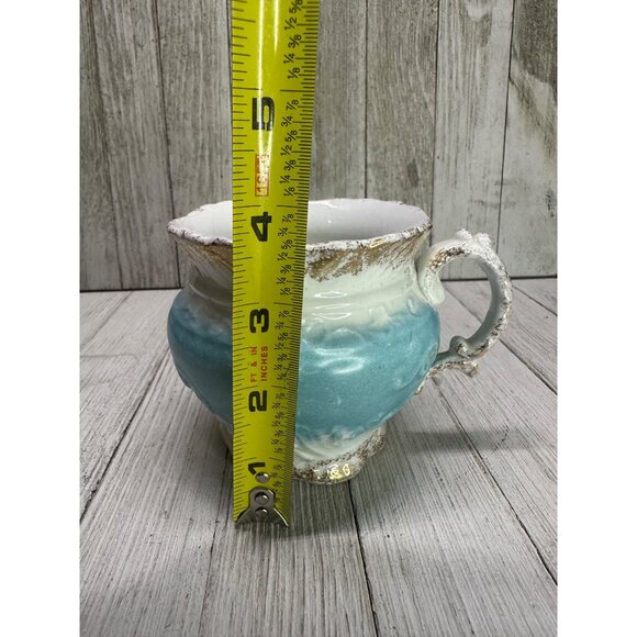 Vtg W.H Grindley &Co England Creamer Pitcher Porcelain Blue White Gold 3.5" Tall - Picture 7 of 9